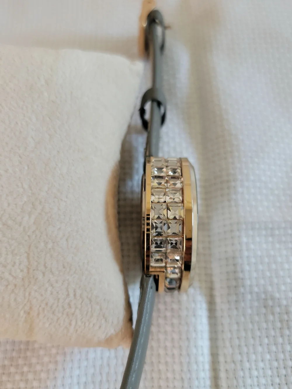 Traci Lynn Rose Gold Crystal Studded Dial Watch with Gray Strap